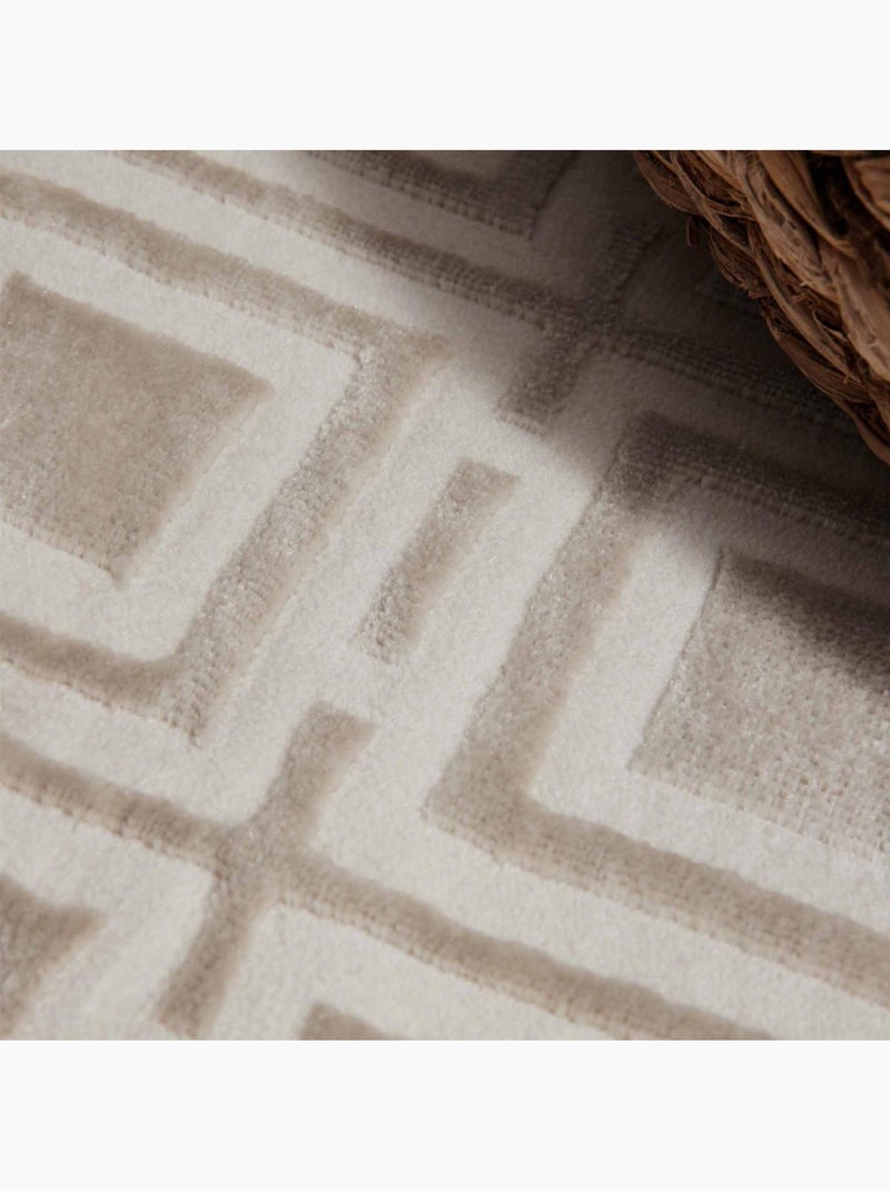 Tapis salon howlite motif géométrique, design graphique et original, confort Ecru - Kiabi