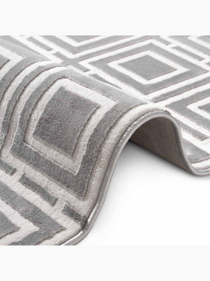 Tapis salon howlite motif géométrique, design graphique et original, confort Gris - Kiabi
