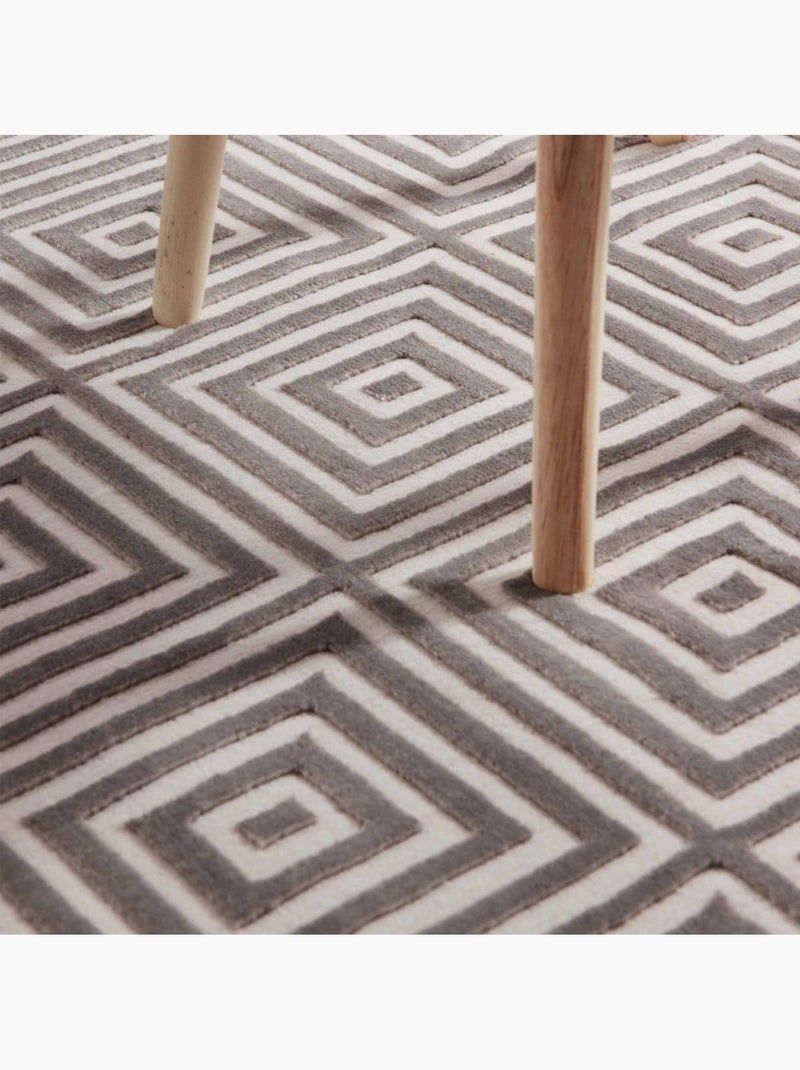 Tapis salon howlite motif géométrique, design graphique et original, confort Gris - Kiabi