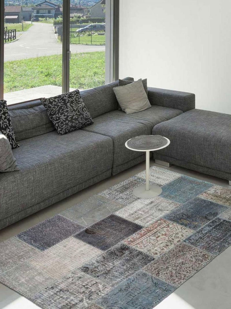 Tapis salon LE PATCHWORK en laine Fait main Gris - Kiabi