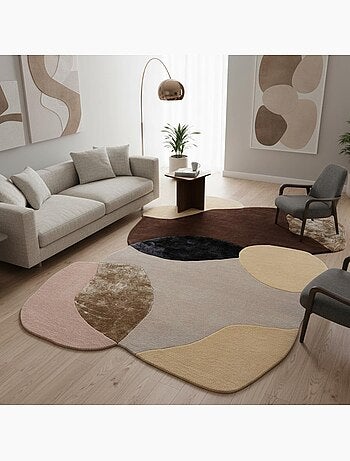 Tapis salon lonma forme orgnanique, motif abstrait en laine et viscose