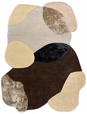 Tapis salon lonma forme orgnanique, motif abstrait en laine et viscose