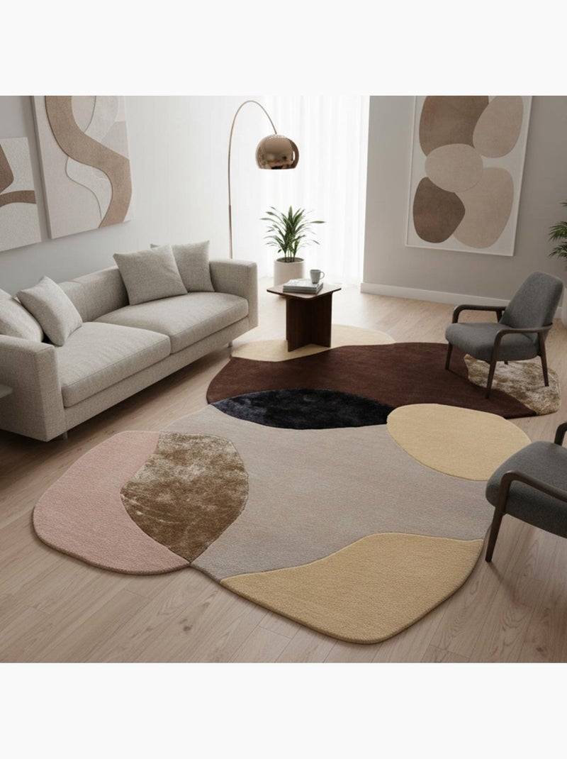 Tapis salon lonma forme orgnanique, motif abstrait en laine et viscose Multicolore - Kiabi