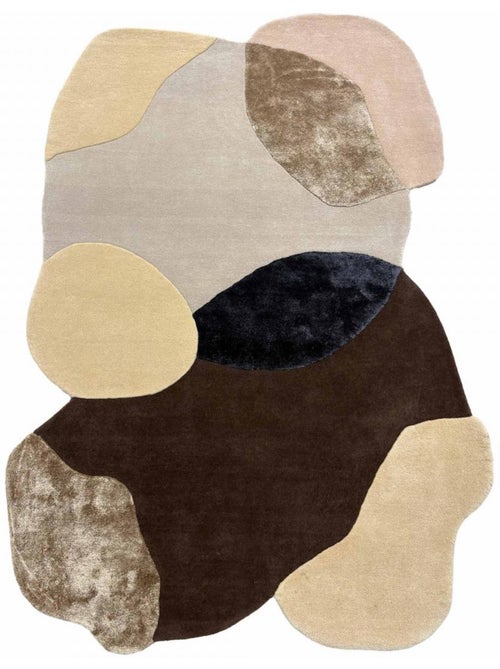 Tapis salon lonma forme orgnanique, motif abstrait en laine et viscose - Kiabi