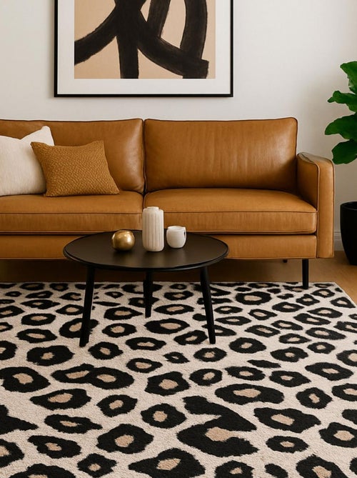 tapis salon LYN1 LEOPARD Beige et marron motif félin tacheté - Kiabi