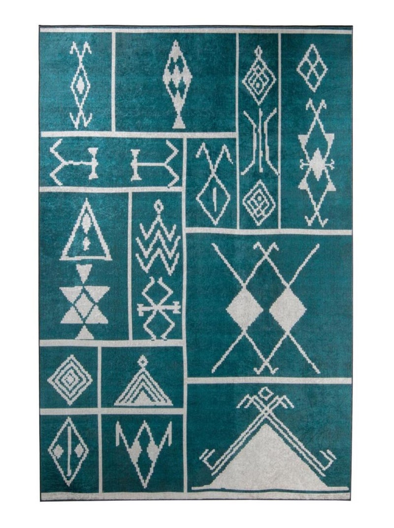 Tapis salon LYN11 ETNIK facile d'entretien Vert - Kiabi