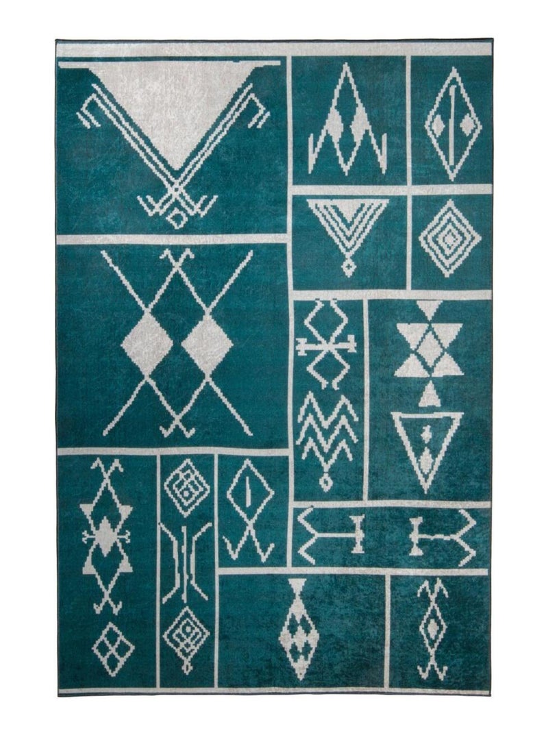 Tapis salon LYN11 ETNIK facile d'entretien Vert - Kiabi