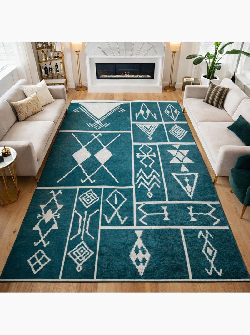 Tapis salon LYN11 ETNIK facile d'entretien Vert - Kiabi