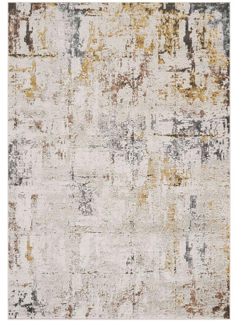 Tapis salon, motif abstrait en relief, moderne et résistant lyn51 ocre Beige - Kiabi
