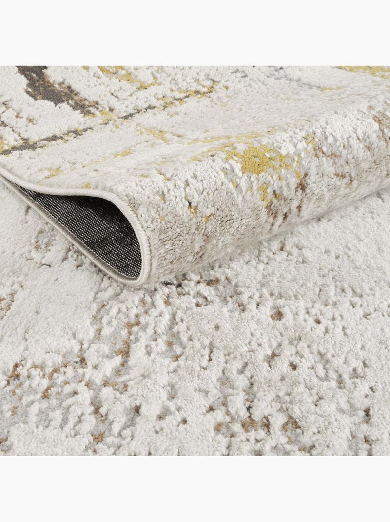 Tapis salon, motif abstrait en relief, moderne et résistant lyn51 ocre Beige - Kiabi