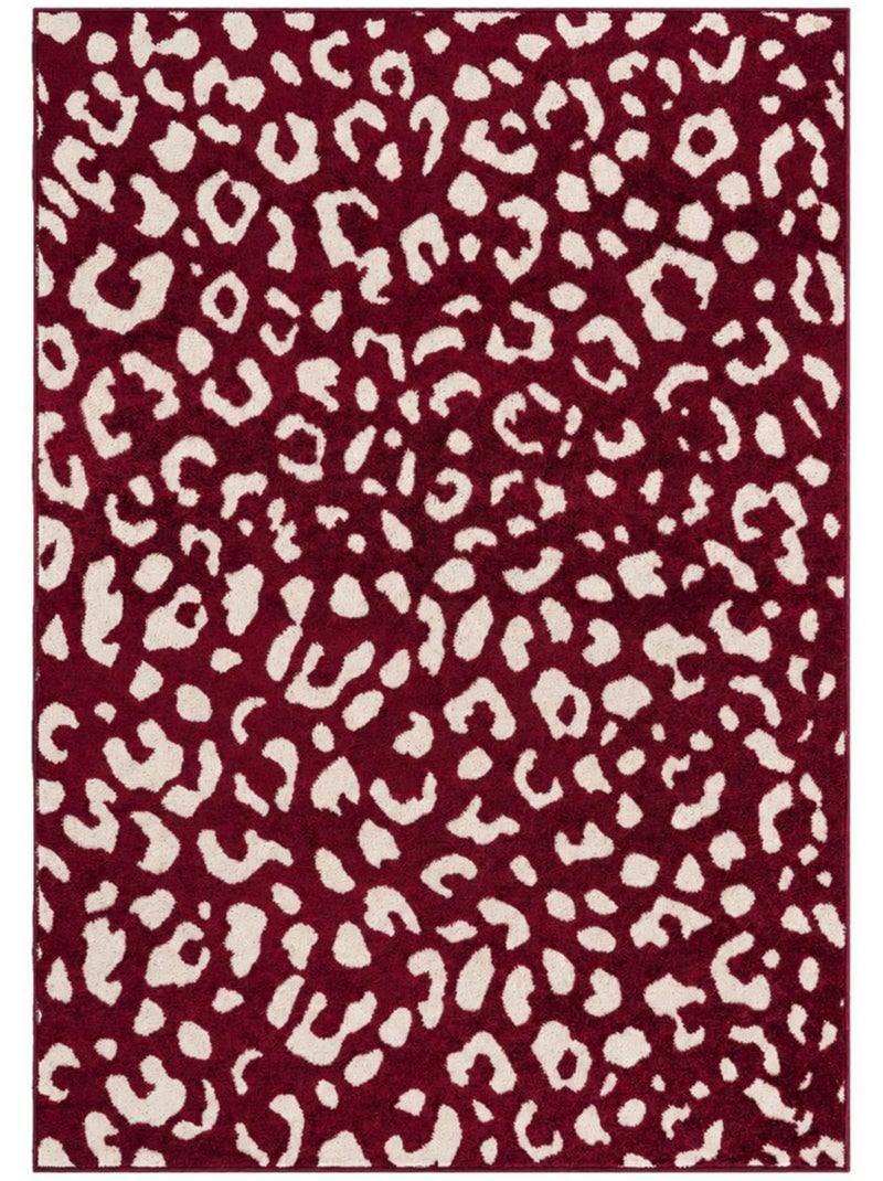 Tapis salon, motif animaux léopard graphique et tendance, lyn9 leop Bordeaux - Kiabi
