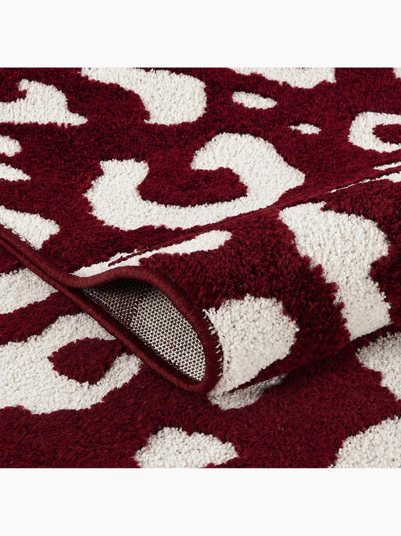 Tapis salon, motif animaux léopard graphique et tendance, lyn9 leop Bordeaux - Kiabi