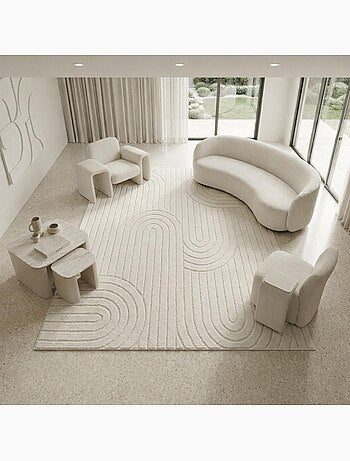 Tapis salon, motif géométrique en relief, poil ras, lyn9 arc