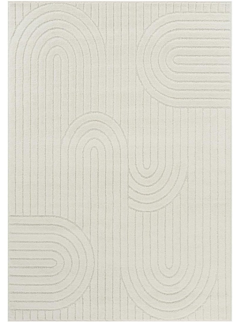 Tapis salon, motif géométrique en relief, poil ras, lyn9 arc Beige - Kiabi