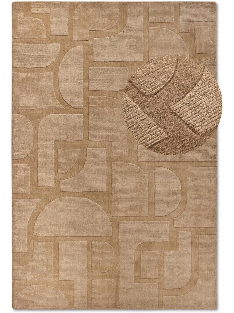 Tapis salon motif géométrique, laine tissée main, alexis authentique Beige - Kiabi