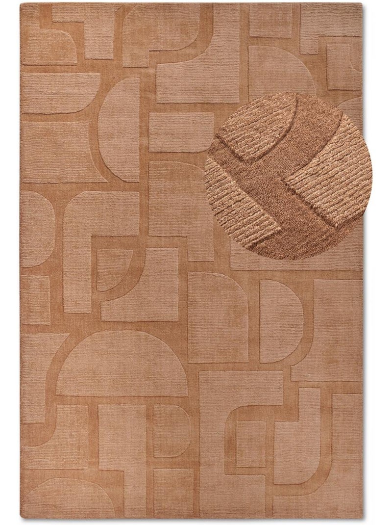 Tapis salon motif géométrique, laine tissée main, alexis authentique Marron - Kiabi
