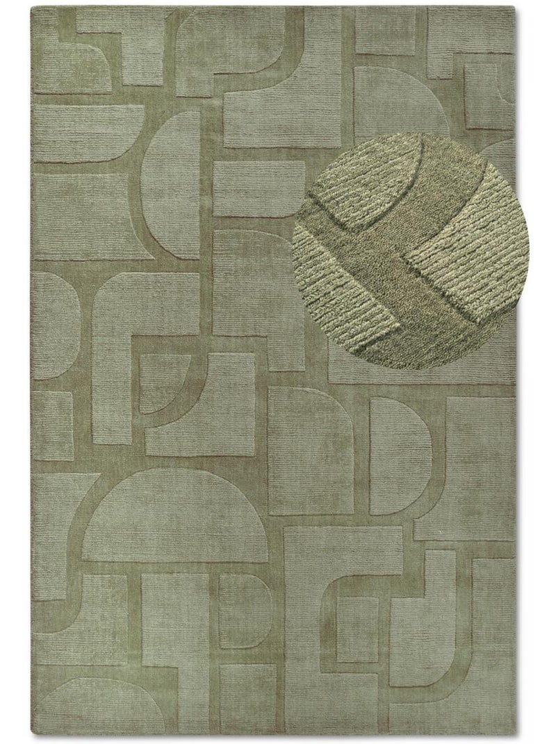 Tapis salon motif géométrique, laine tissée main, alexis authentique Vert - Kiabi