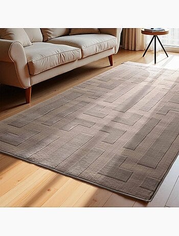 Tapis salon, motif géométrique relief texturé, onyx, design raffiné