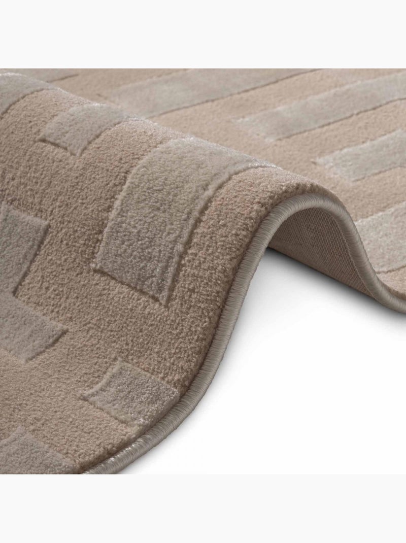 Tapis salon, motif géométrique relief texturé, onyx, design raffiné Beige - Kiabi