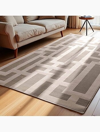 Tapis salon, motif géométrique relief texturé, onyx, design raffiné