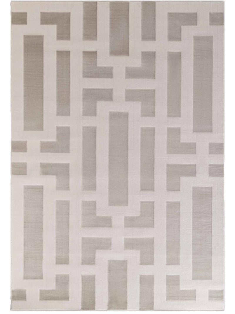 Tapis salon, motif géométrique relief texturé, onyx, design raffiné Ecru - Kiabi