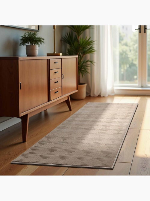 Tapis salon, motif géométrique relief, tourmaline, chaleureux - Kiabi
