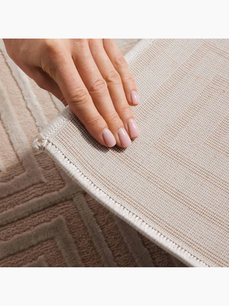 Tapis salon, motif géométrique relief, tourmaline, chaleureux Beige - Kiabi