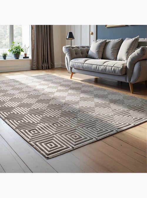 Tapis salon, motif géométrique relief, tourmaline, chaleureux - Kiabi