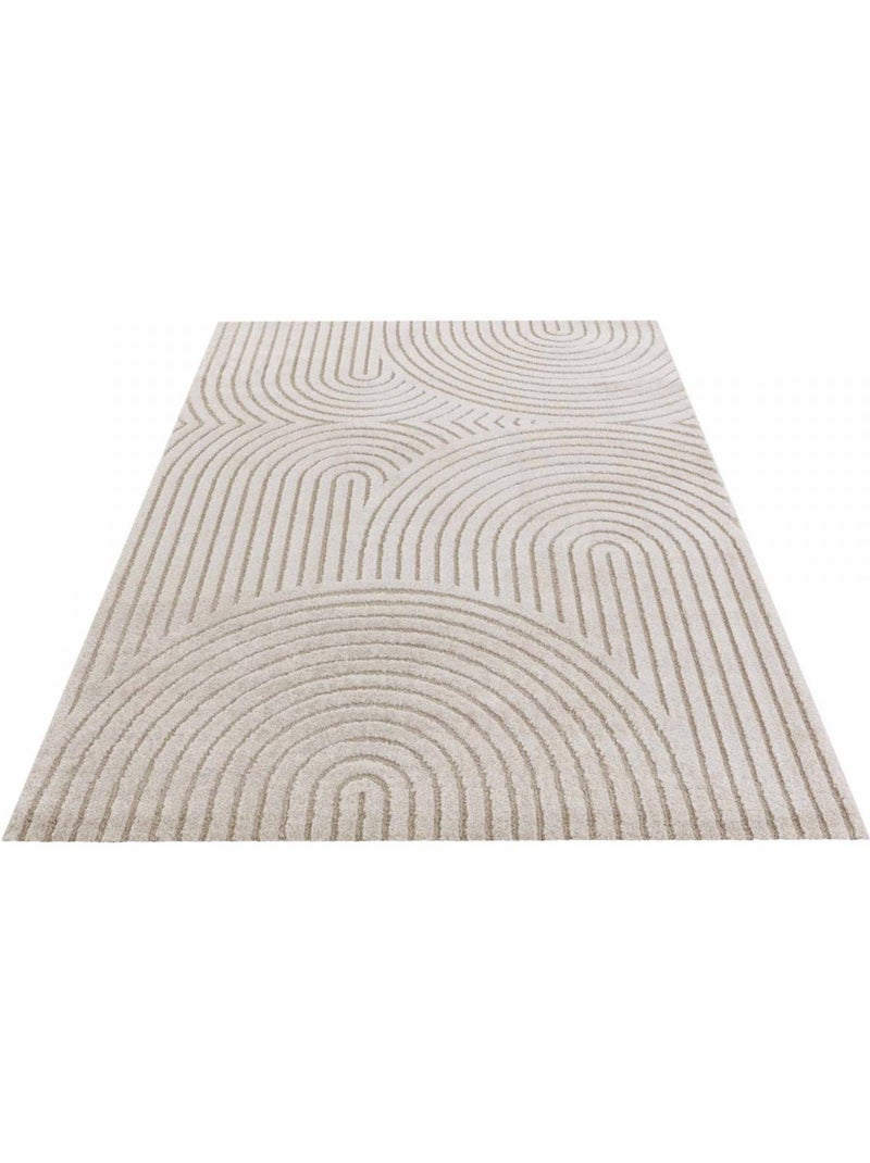 Tapis salon, motif géométrique, texture relief, panglao 1 chaleureux Ecru - Kiabi