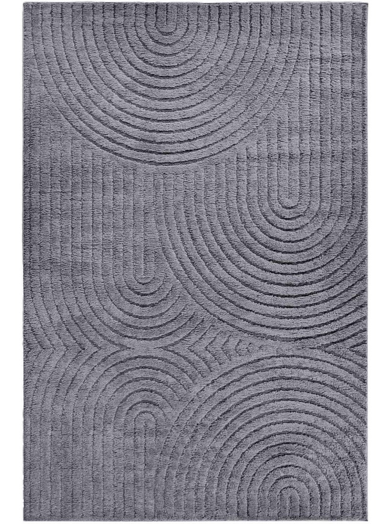 Tapis salon, motif géométrique, texture relief, panglao chaleureux Argent - Kiabi