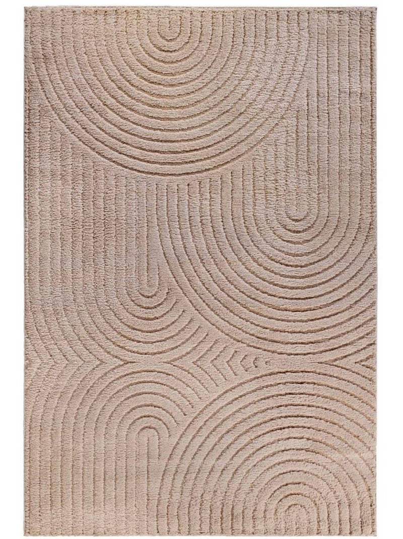 Tapis salon, motif géométrique, texture relief, panglao chaleureux Marron - Kiabi