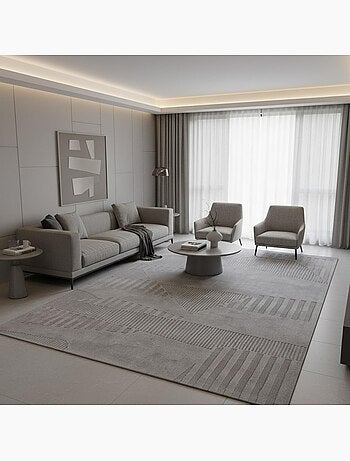 Tapis salon motif géométrique, tufté main en laine, azua, confort
