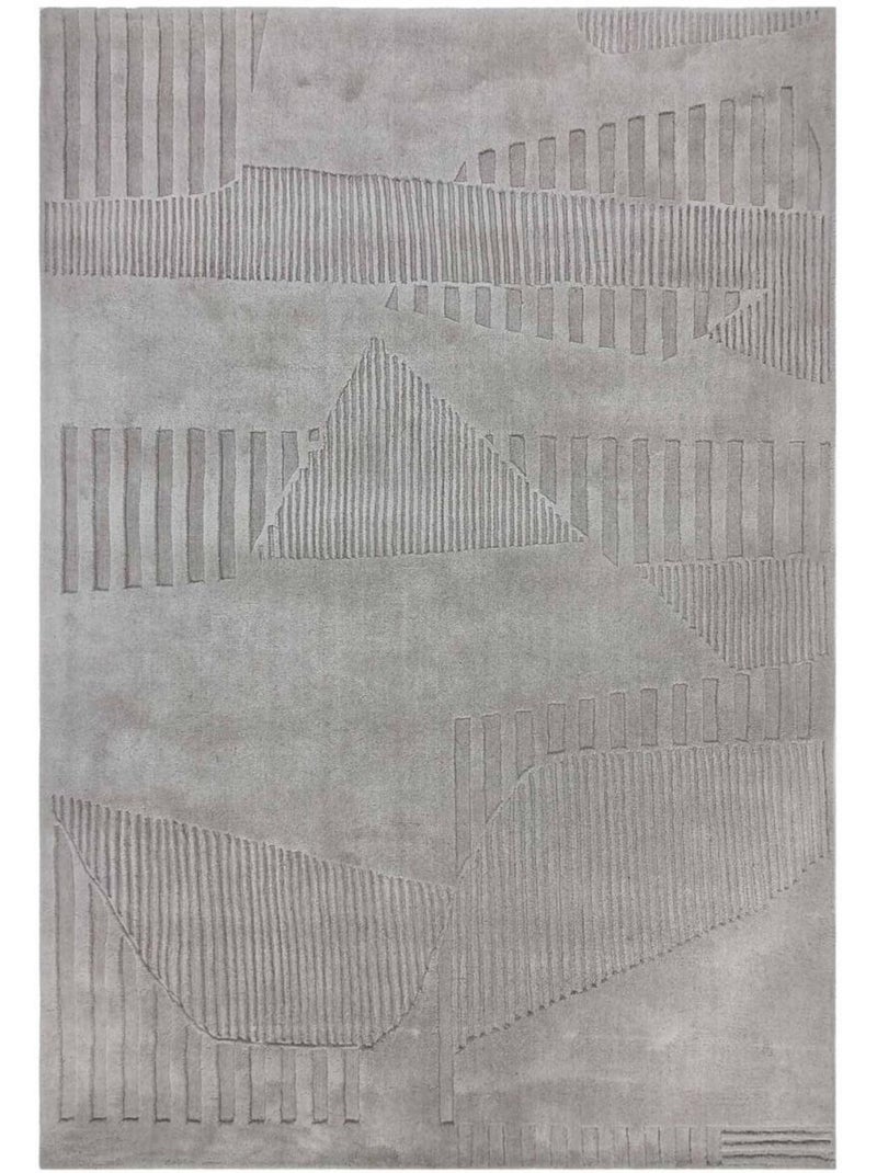 Tapis salon motif géométrique, tufté main en laine, azua, confort Gris - Kiabi