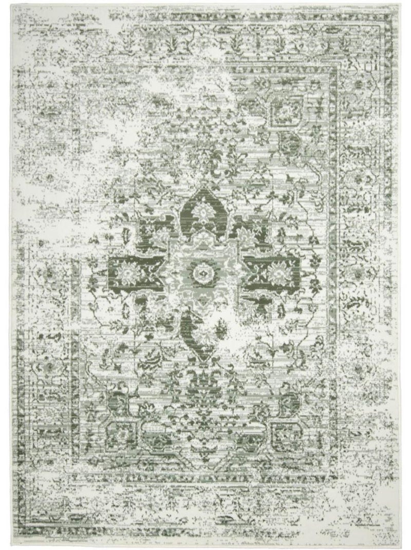 Tapis salon motif oriental vintage, ornements délicats, lyn1 vint Vert - Kiabi