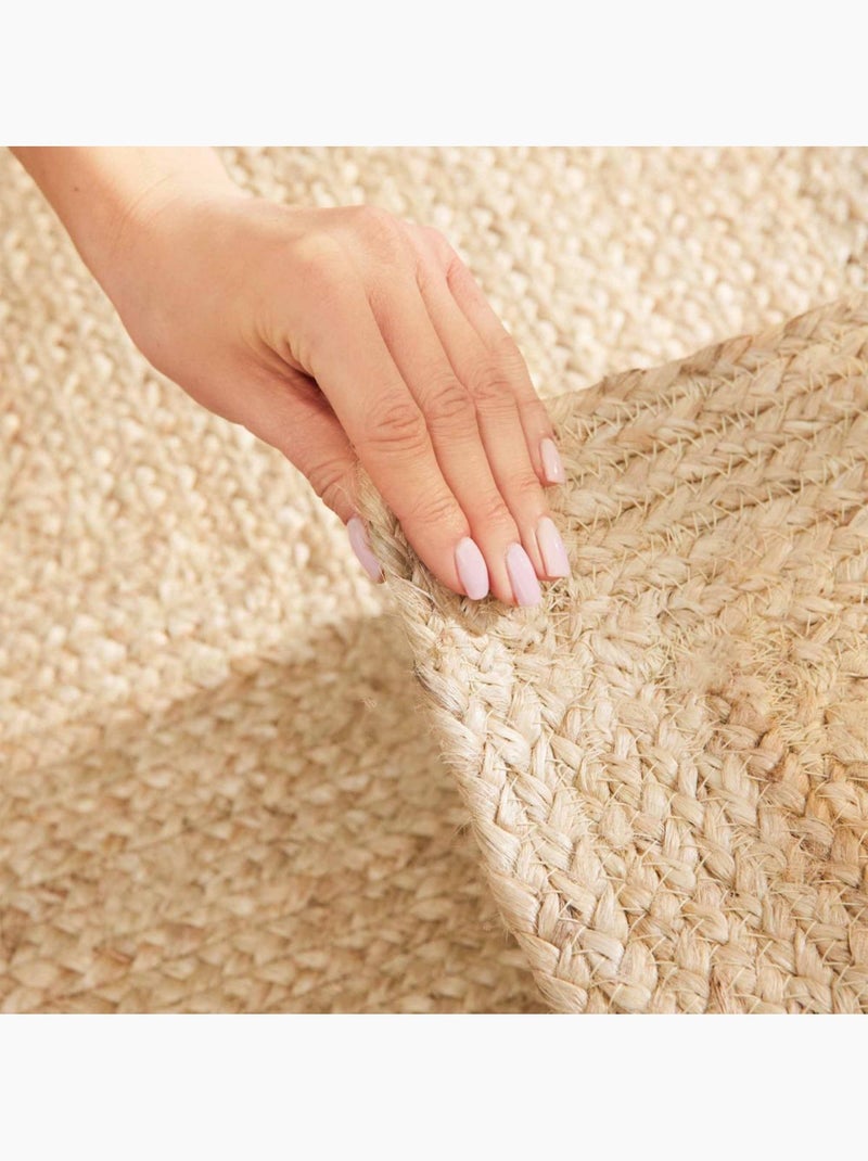 Tapis salon motif simple, jute l tissé main, design chaleureux Beige - Kiabi
