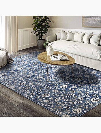 Tapis salon nature floral, structure tissée plate, ernest, confort