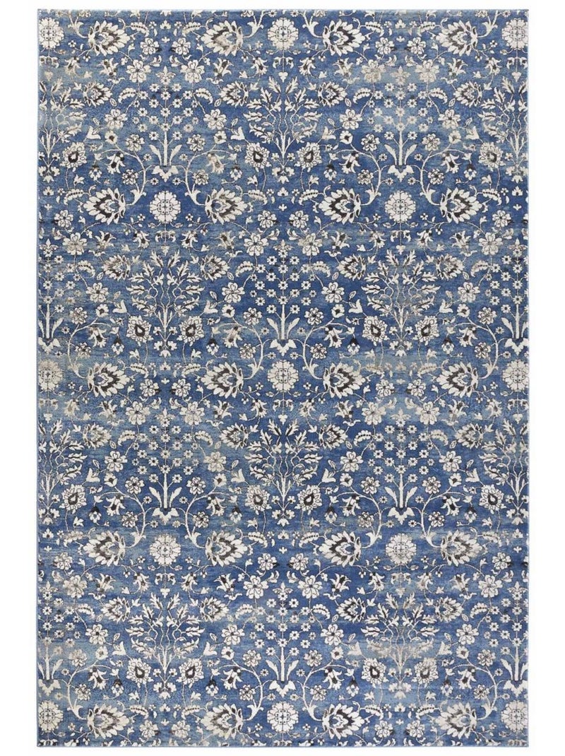 Tapis salon nature floral, structure tissée plate, ernest, confort Bleu - Kiabi