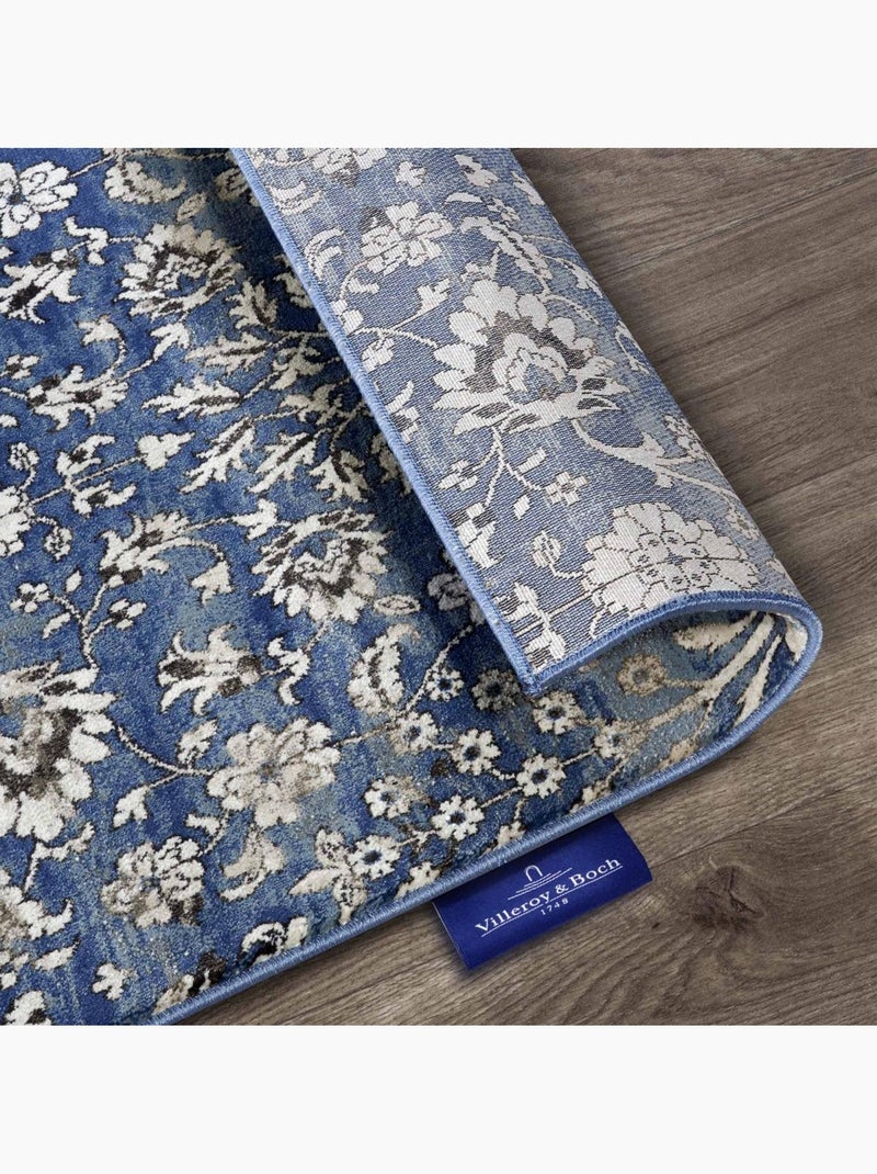 Tapis salon nature floral, structure tissée plate, ernest, confort Bleu - Kiabi