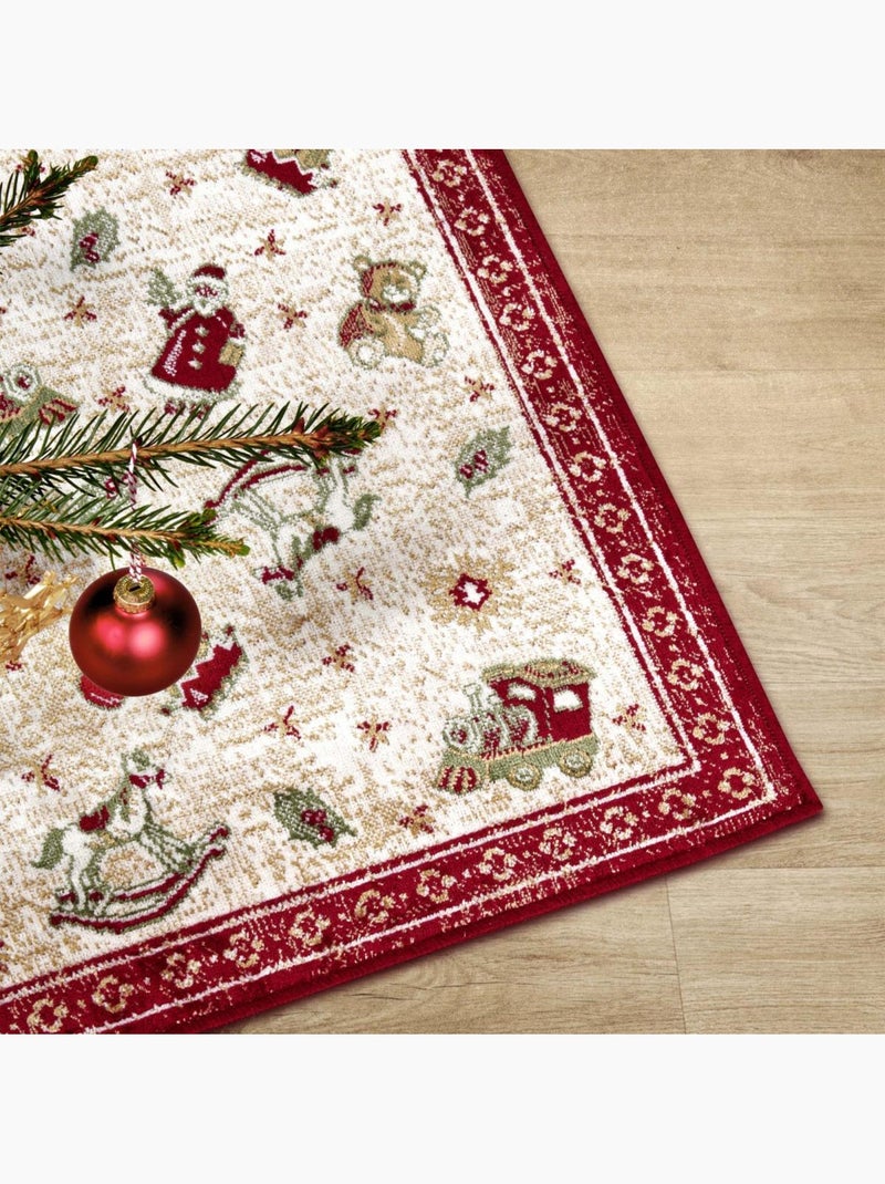 Tapis salon ou enfant noel 1, tapis kilim fin et original Rouge - Kiabi