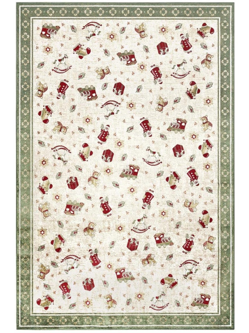 Tapis salon ou enfant noel 1, tapis kilim fin et original Vert - Kiabi