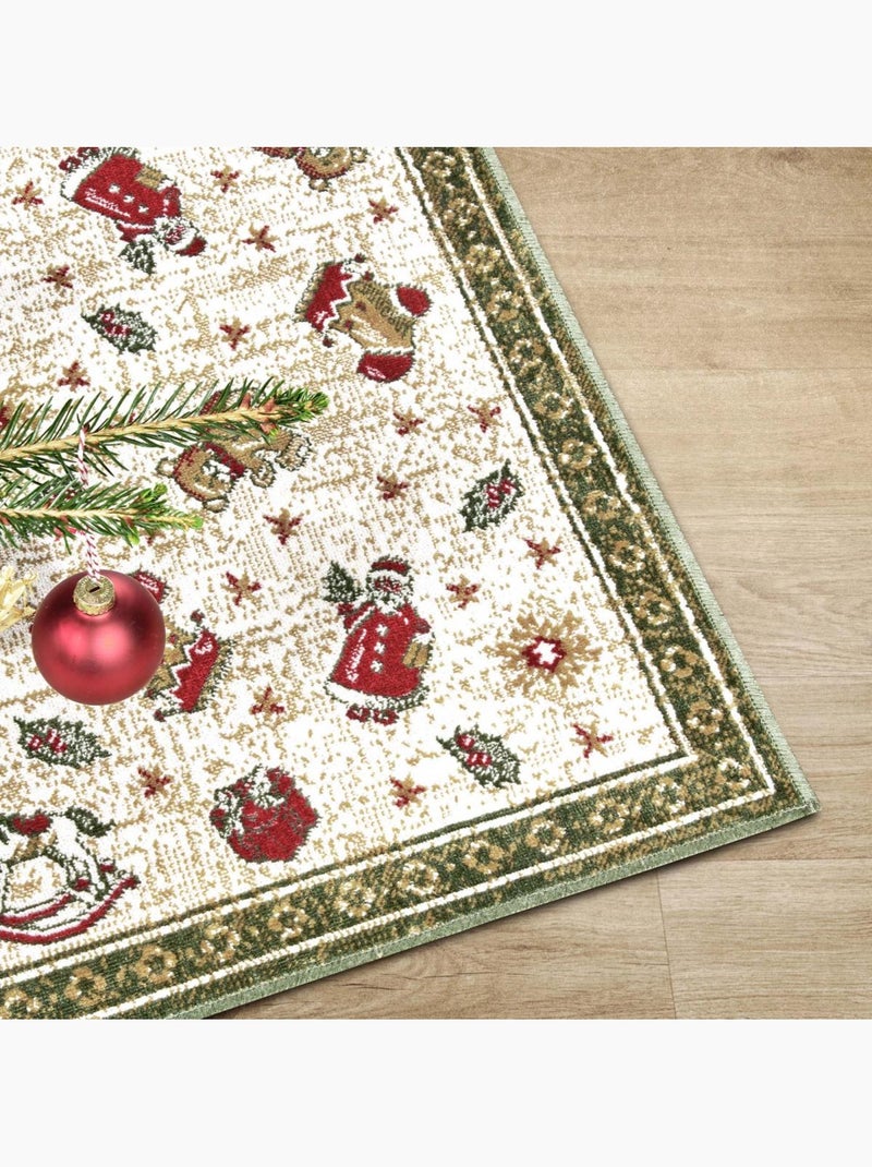 Tapis salon ou enfant noel 1, tapis kilim fin et original Vert - Kiabi