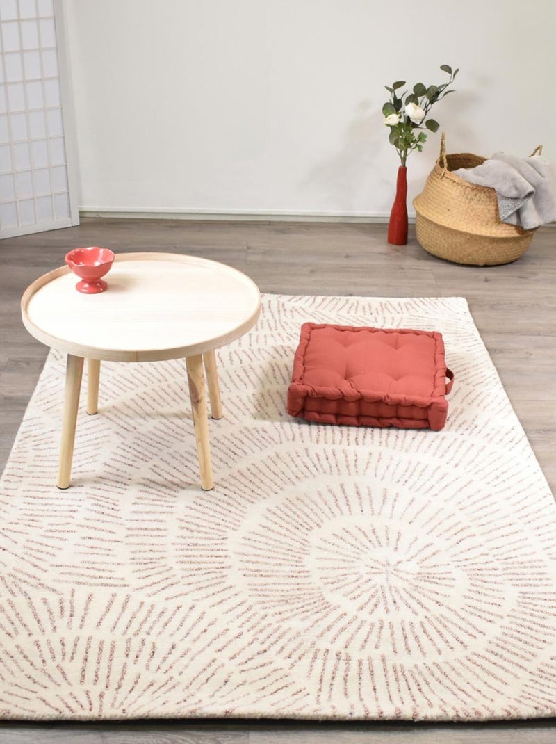 Tapis salon PISSENLIT tapis en laine dessin en relief Ecru - Kiabi