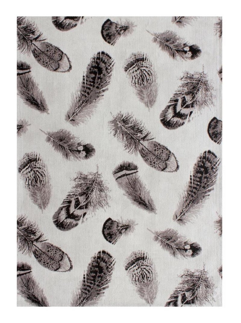 Tapis salon PLUMES , tapis en coton Gris - Kiabi