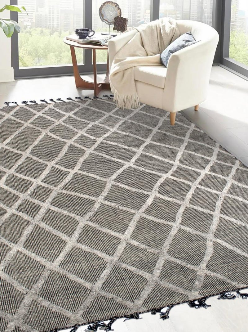 Tapis salon SIANA en laine Fait main Gris - Kiabi