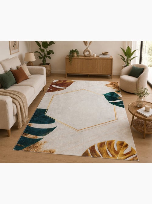 Tapis Salon Tropical avec Feuilles - Kiabi Tapis Salon Tropical avec Feuilles - Kiabi