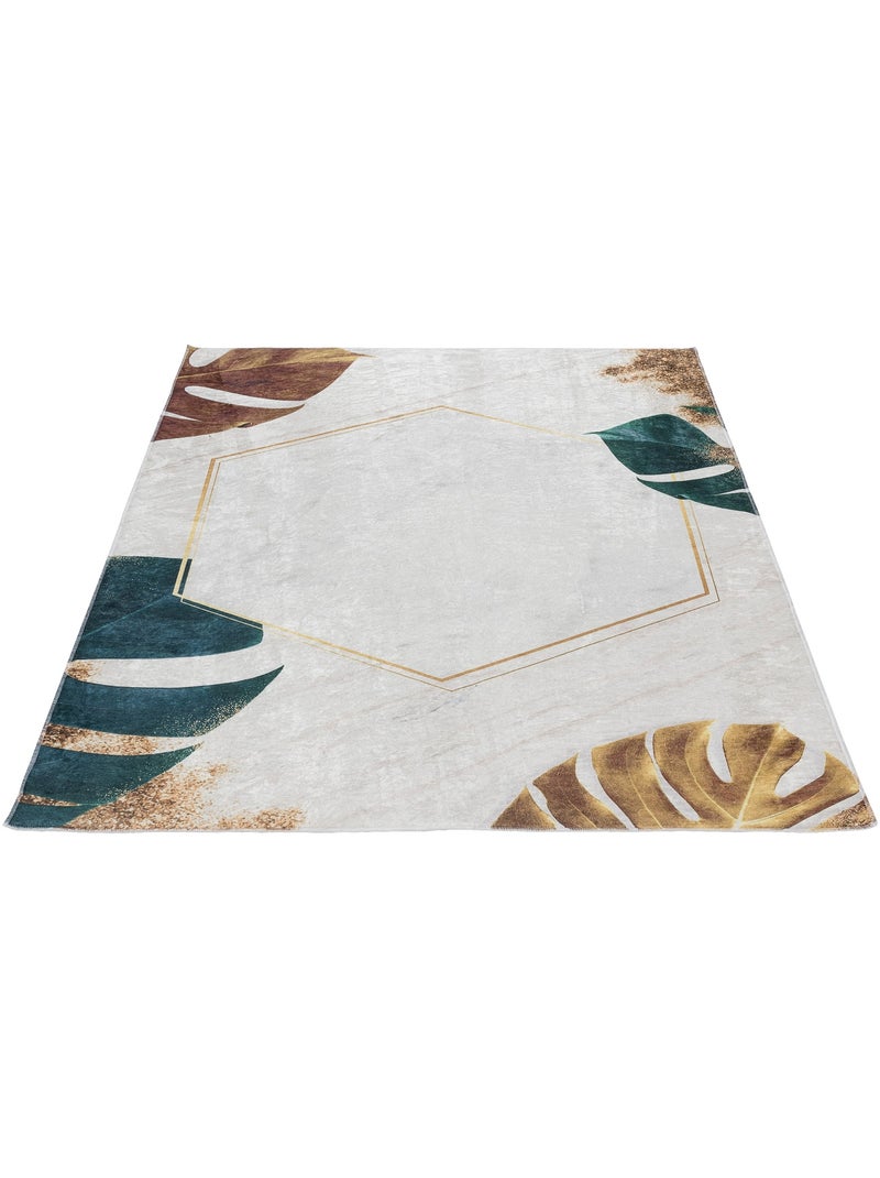Tapis Salon Tropical avec Feuilles Beige - Kiabi