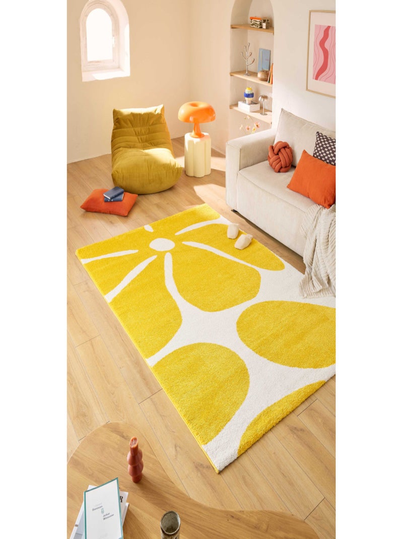 Tapis salon vintage Groovy Jaune - Kiabi