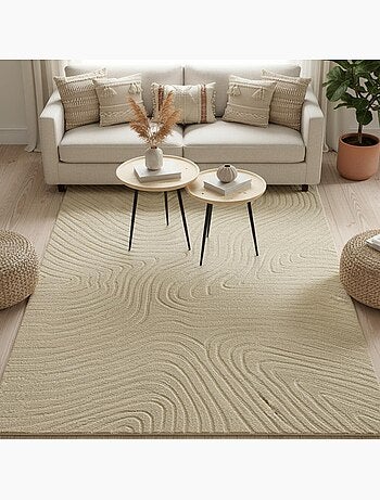 Tapis salon vyta fait à la main en laine, motif design ton sur ton