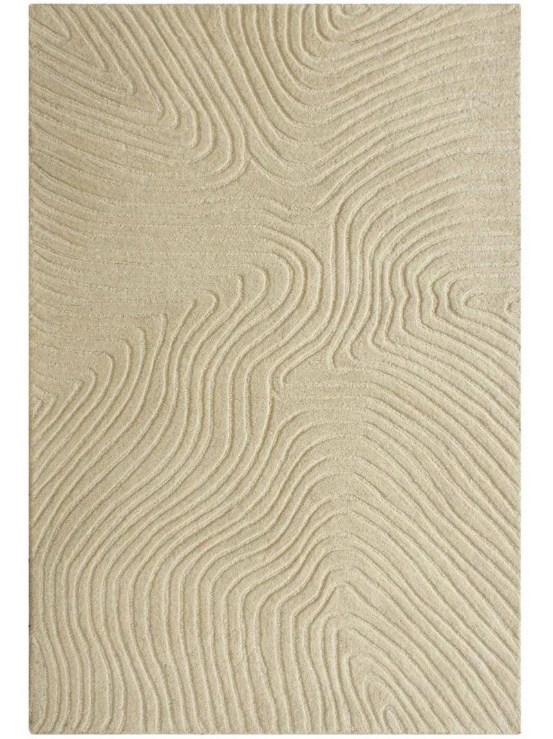 Tapis salon vyta fait à la main en laine, motif design ton sur ton Beige - Kiabi