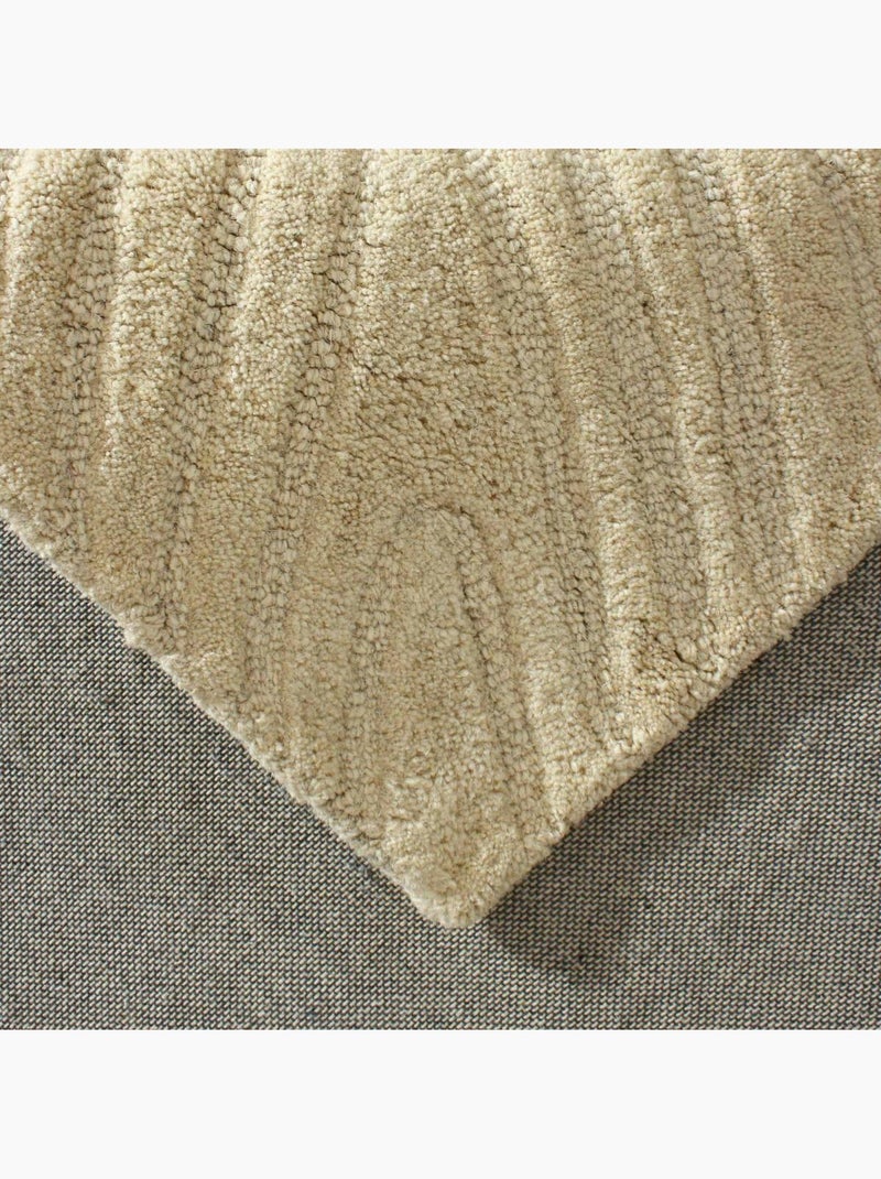 Tapis salon vyta fait à la main en laine, motif design ton sur ton Beige - Kiabi